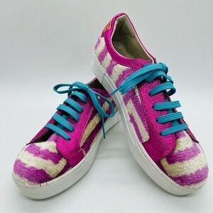 BALDIZ WOMENS CUTE PINK AND WHITE STRIPED PLATFORM SNEAKERS SIZE 10